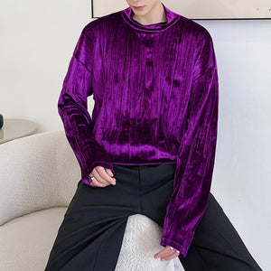 Pleated Velvet Half Turtleneck Metal Chain Top