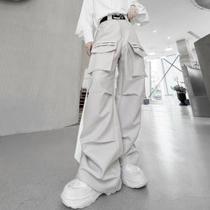 Multi-pocket Ruched Wide-Leg Track Pants