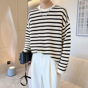 Stripes Dropped Shoulder Long Sleeves Sweater