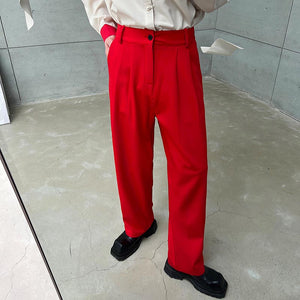 Red Straight Wide Leg Trousers