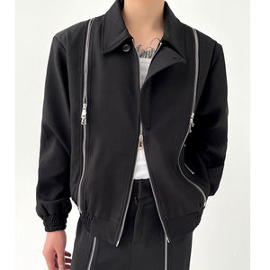 Black Multi-zip Lapel Jacket