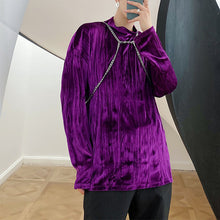 Load image into Gallery viewer, Pleated Velvet Half Turtleneck Metal Chain Top
