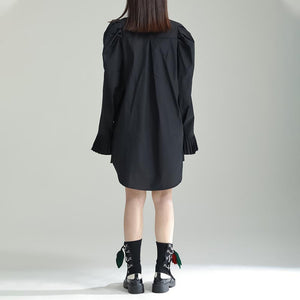 Irregular Lapel Puff Sleeves Mid Length Shirt