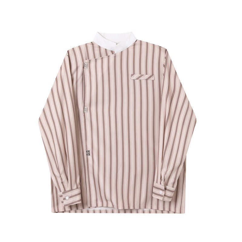 Stripes Metal Button Stand Collar Shirt