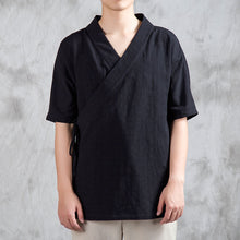 Load image into Gallery viewer, Cotton Linen Large Diagonal Short Sleeve Top
