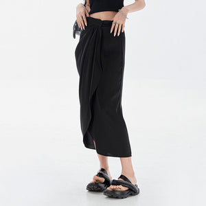 Black Satin Split Skirt