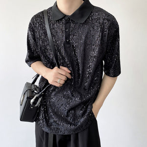 Sequin Short Sleeve Polo Shirt