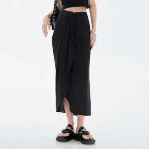 Black Satin Split Skirt