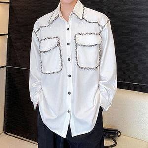 Woven Trim Casual Long Sleeve Shirt