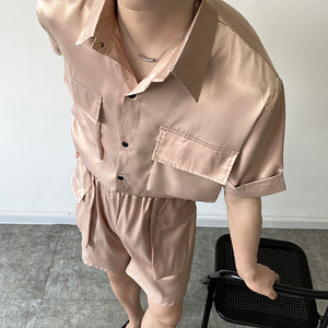 Stereo Pocket Short Sleeve Shirt Shorts Set