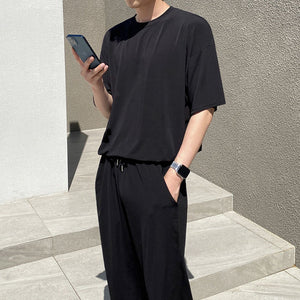 Thin Solid Short Sleeve T-Shirt And Pant Set