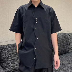 Irregular Placket Panel Short Sleeve Shirt