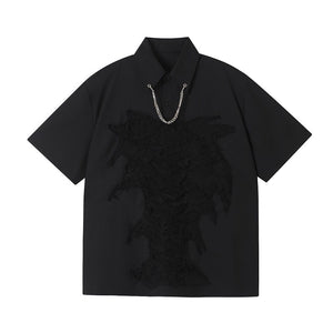 Black Patch Trim Pullover Short Sleeve Shirt