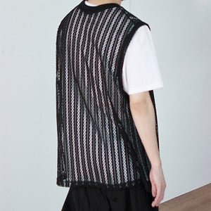 Summer Retro Stripes Openwork Vest