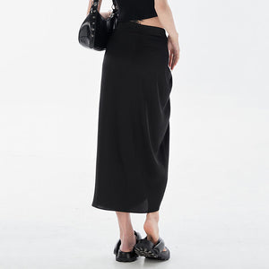 Black Satin Split Skirt