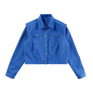 Lapel Shoulder Pads Cropped Jacket