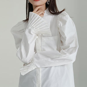 Irregular Lapel Puff Sleeves Mid Length Shirt