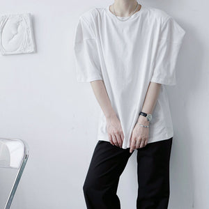 Loose Crew Neck Pad Short Sleeve T-Shirt