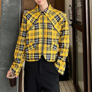 Yellow Plaid Casual Short Jacket