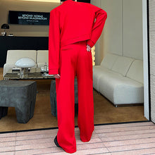 Load image into Gallery viewer, Red V-neck Blazer Wide-leg Trousers Two-piece Set
