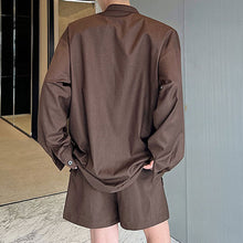 Load image into Gallery viewer, Two Piece Long Sleeve Shirt Shorts Suit
