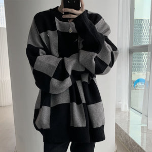 Black Checkerboard Crewneck Sweater