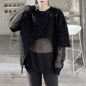 Mesh Stitching Fake Two Piece Pullover Top