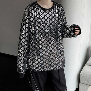 Rhombus Sequin Reflective Stage Show T-Shirt