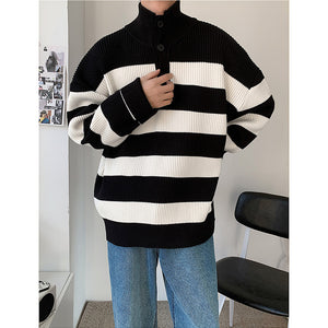 Half Turtleneck Button block Color Sweater