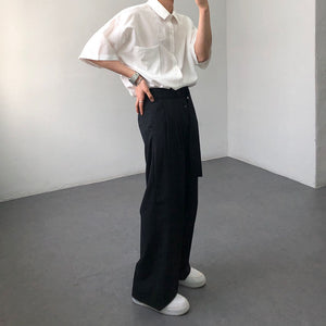 Men's Straight Belt Wide Leg Pants