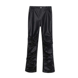 Dark Punk Folded Pile PU Pants