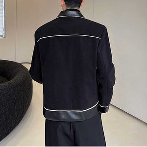 PU Leather Webbing Lapel Jacket