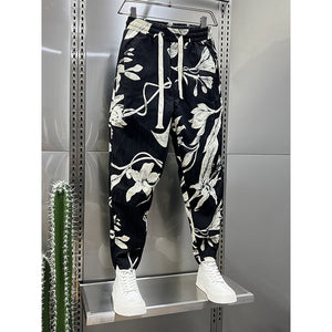 Printed Striped Cropped Harem Casual Pants