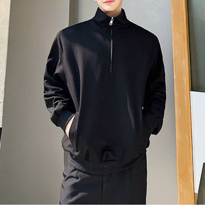 Solid Color Stand Collar Half Zip Sweatshirt