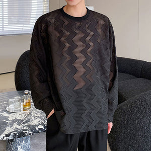 Thin Mesh Dark Pattern Long Sleeve T-Shirt