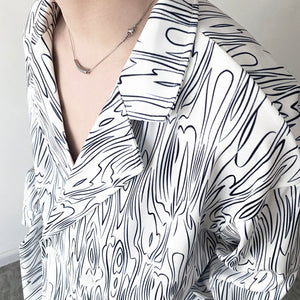 Water Ripple Print Lapel Long-sleeve Shirt