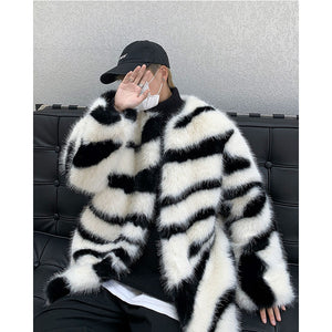 Zebra Print Plush Thick Coat