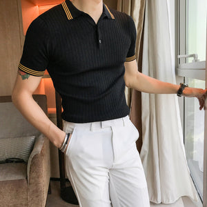 Contrast Stripe Trim Slim-fit Polo Shirt