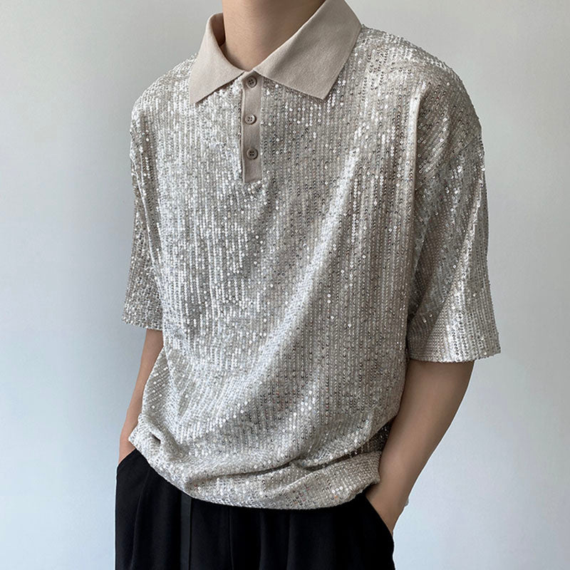 Sequin Short Sleeve Polo Shirt