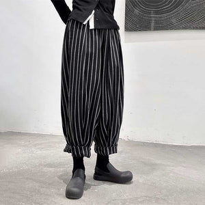 Dark Thick Striped Casual Pants