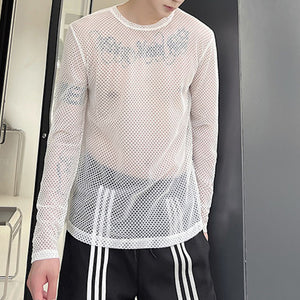 Sheer Mesh Crew Neck Long Sleeve T-Shirt