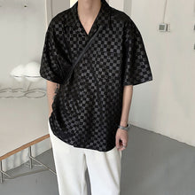 Load image into Gallery viewer, Checkerboard Lapel Short Sleeve Shirt
