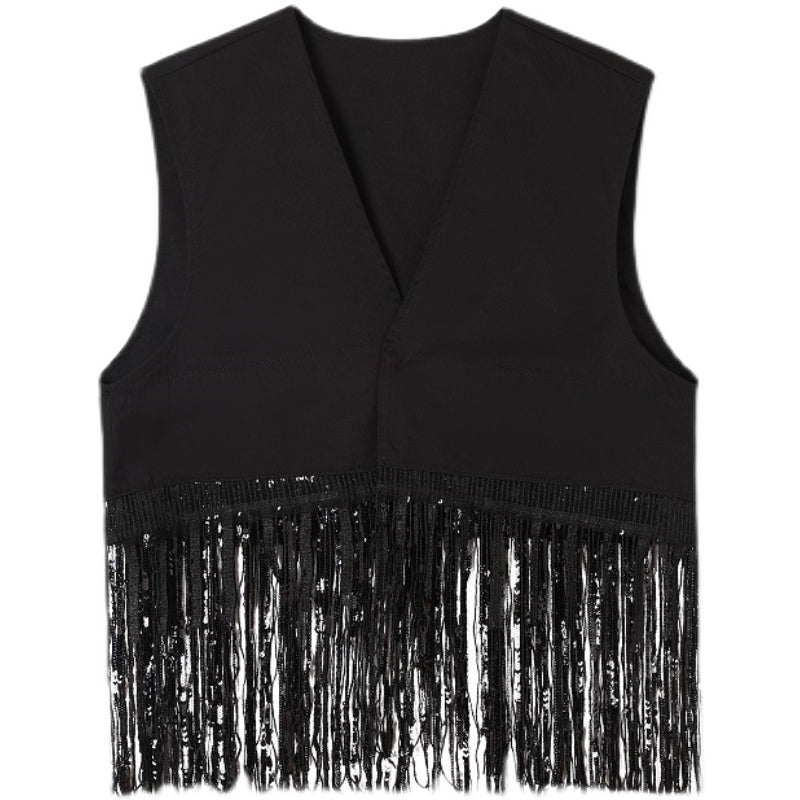 Tassel Sequin Stitching Hip Hop Performance Vest