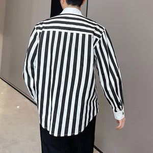 Contrast Vertical Stripe Lapel Shirt