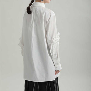 Asymmetric Collar Ruffles Mid Length Shirts