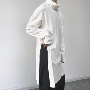 High Neck Side Slits Long Sweatshirt