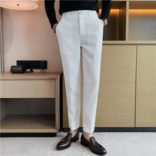 Load image into Gallery viewer, Waffle Solid Slim Fit Elastic Waist Trousers
