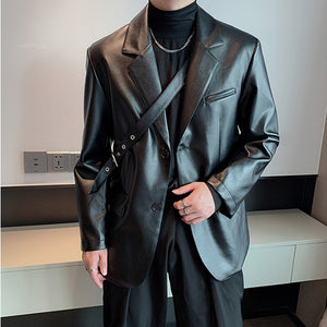 Vintage Pu Leather Suit Jacket