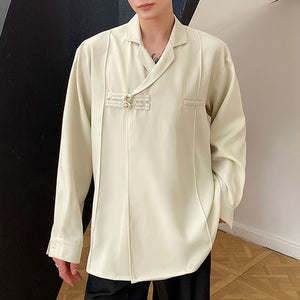 Buttoned Diagonal Cuban Collar Shirt