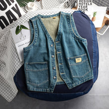 Load image into Gallery viewer, Tooling Thin Big Pocket Denim Sleeveless Vest
